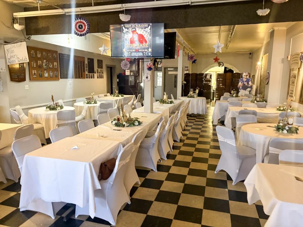 Lodge 346 banquet room set for an event