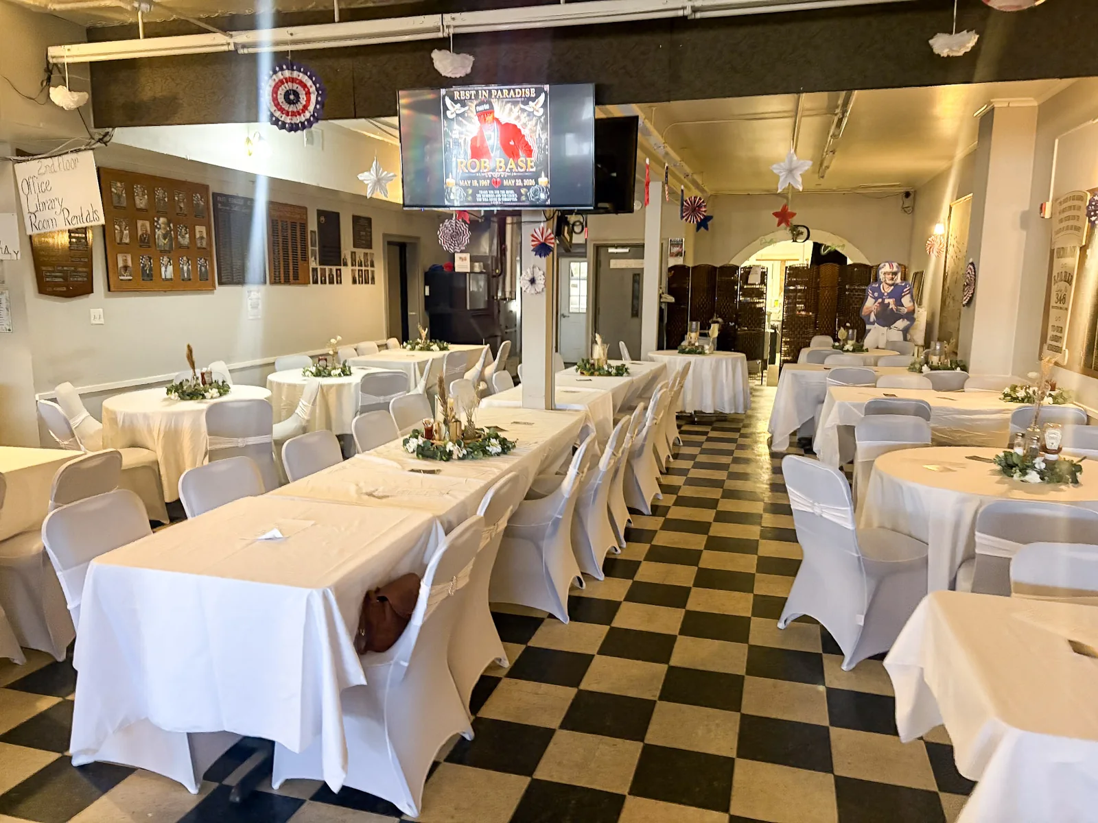 Lodge 346 banquet room set for an event